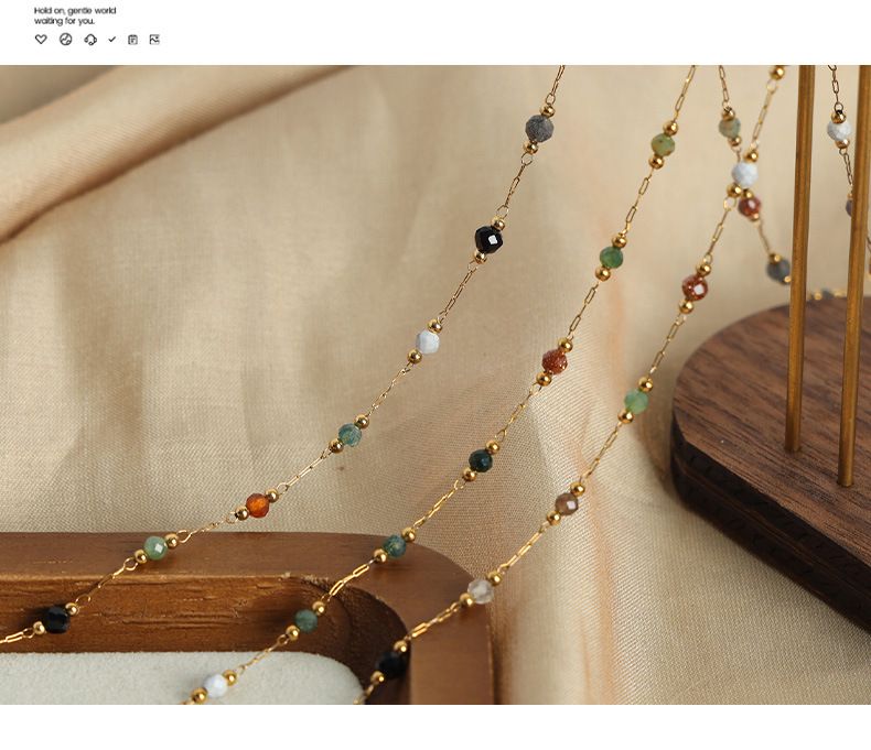 Women's Jewelry Handmade Beaded Necklace And Bracelet Set - Minimalist Chain Design With Natural Stones - Titanium Steel Unisex Boho Accessories_voghion.com
