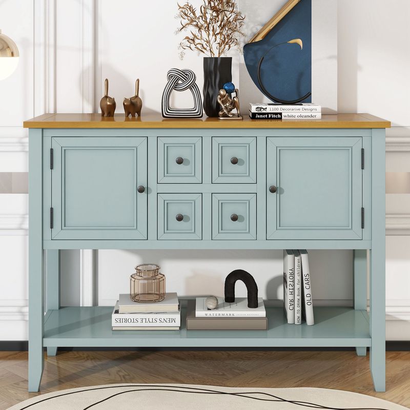 Cambridge Series Ample Storage Vintage Console Table With Four Small Drawers And Bottom Shelf For Living Rooms,Entrances And Kitchens_voghion.com