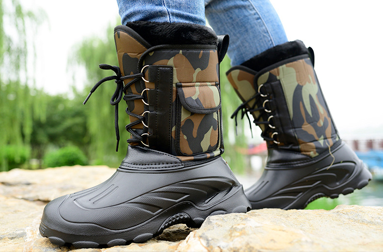 Winter Men's Work Snow Warm Waterproof Outdoor Riding High Tube Cold-Proof Fishing Boots_voghion.com