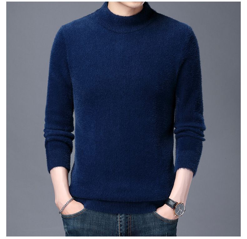 Maglione da uomo in pile di visone spesso, maglione girocollo in jacquard di carpa di mezza età e giovane, maglione con fondo_voghion.com