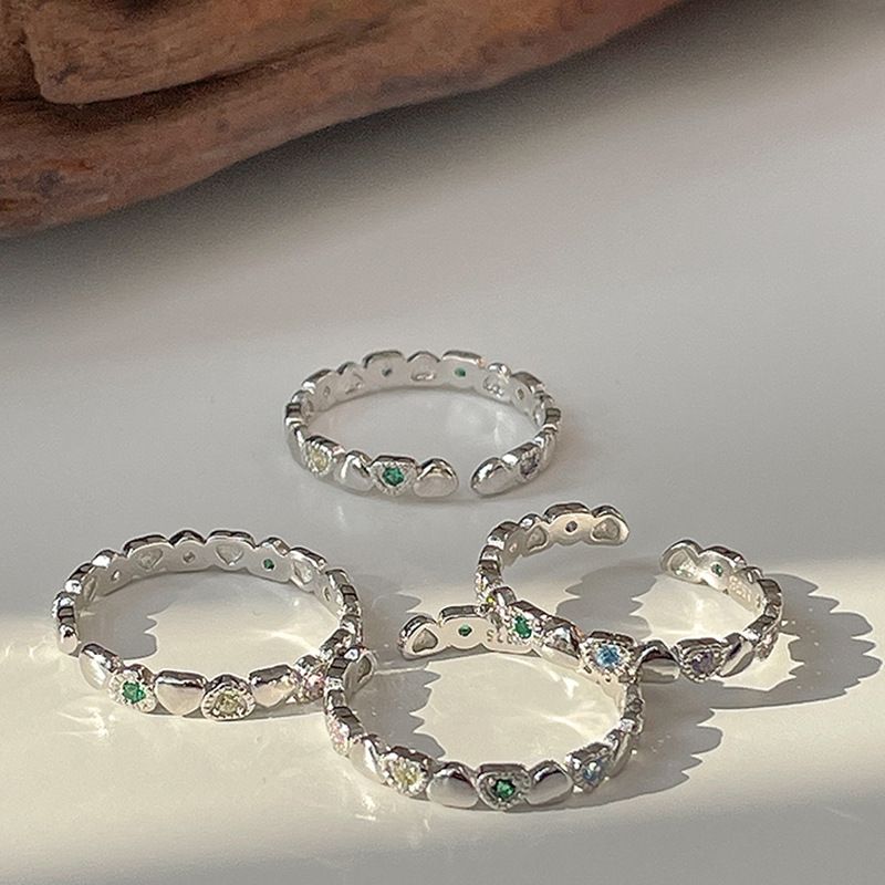 Colored diamond heart ring, women's fashion personality, light luxury temperament, versatile, high-end, open mouth ring_voghion.com