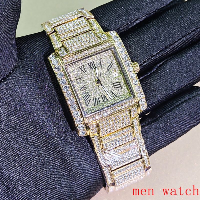 Hip Hop Starry Sky Diamond Square Horloge Volledige Diamant Kalender Koppel Mannen En Vrouwen Horloge Vlindersluiting Horloges_voghion.com