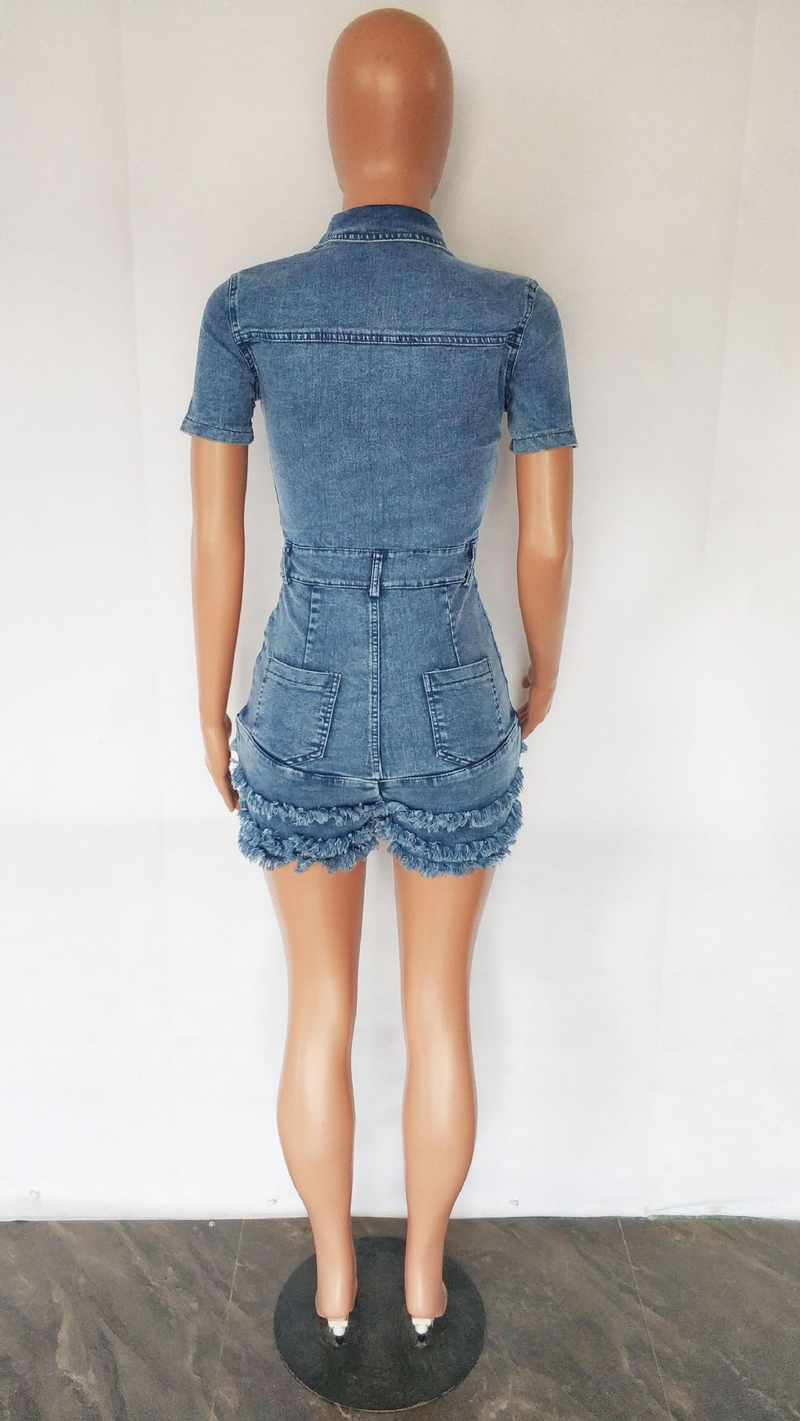 Damesmode slanke denim rompertjes met franje_voghion.com