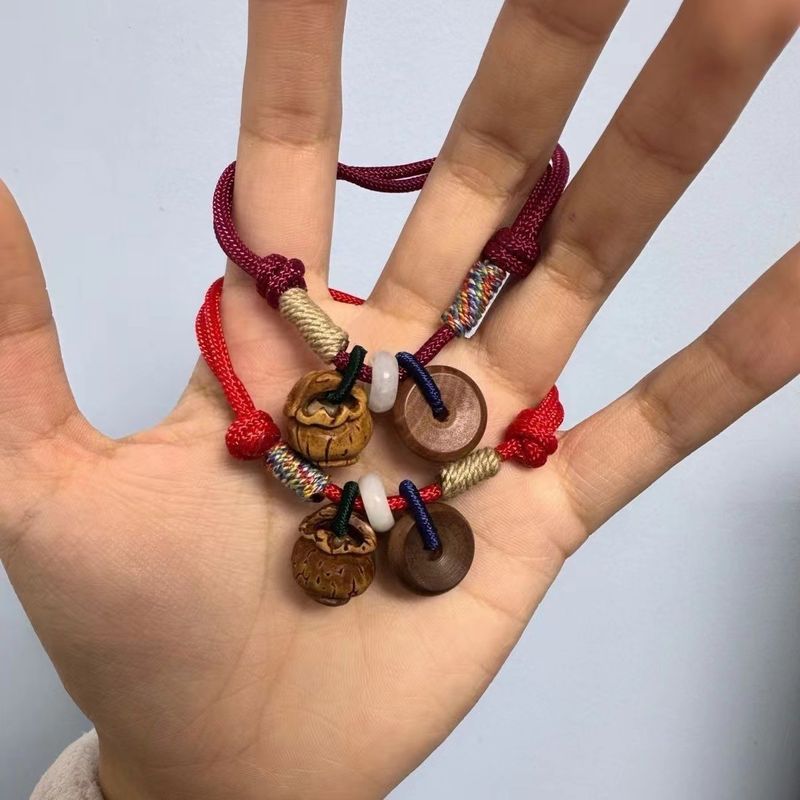 Fidelity Oude mahonie perzik mand veiligheidsgesp armband, rood touw voor het geboortejaar, handgemaakt cadeau voor volwassenen en kinderen_voghion.com