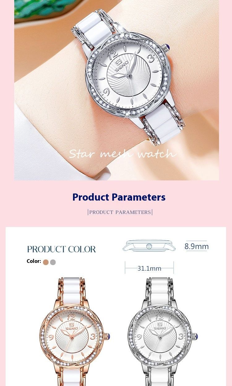 Új kerámia szíjas pillangócsatos kvarc Kwai élő közvetítéses vízálló női karóra_voghion.com