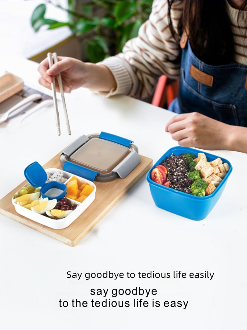 Convenient lunch lunch box for office workers and students Double-layer compartment square four-sided buckle plastic sealed lunch box_voghion.com