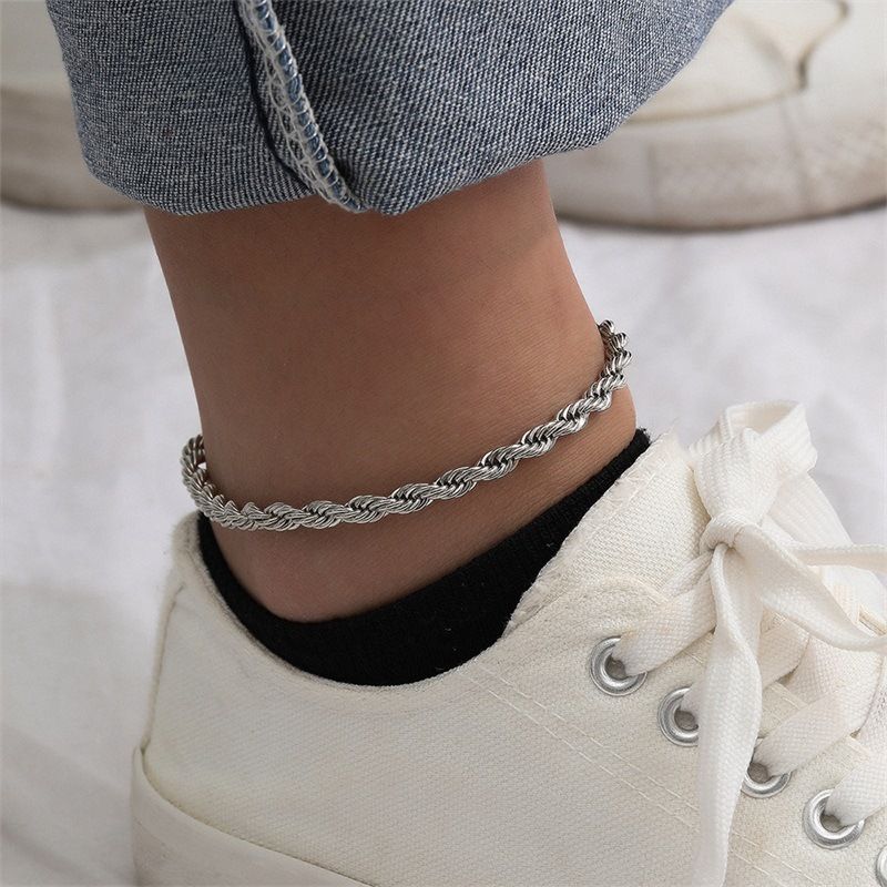 eManco Braided 14k Stainless Steel Chain Women's Gold Plated Leg Ring Non-Fading Anklet_voghion.com