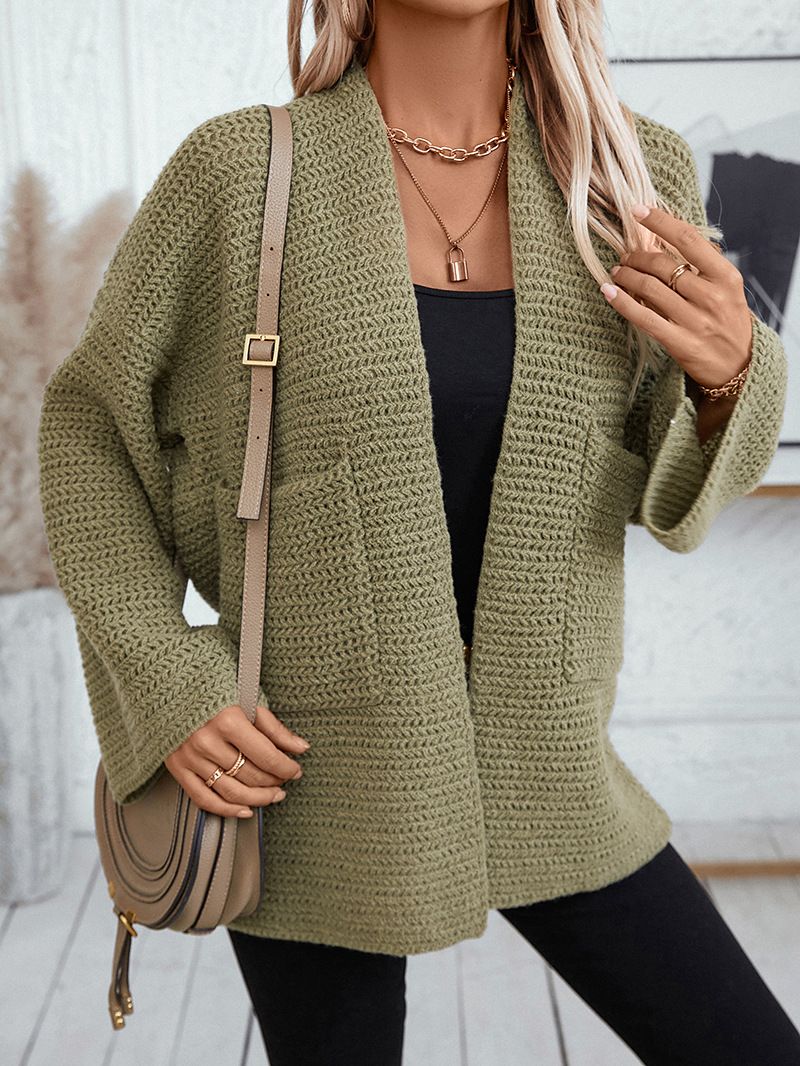 Cardigan tricoté mi-long à col en V pour femme, couleur unie, nouvelle collection automne/hiver_voghion.com