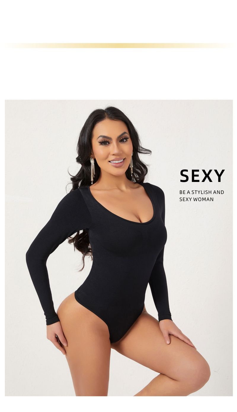 Seamless Shapewear Bodysuit For Women - Tummy Control Waist Trainer With Butt Lifting & Slimming Effect, Long Sleeve Slimming Underwear_voghion.com