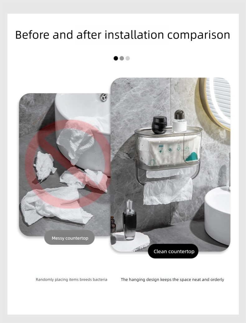 Wandmontierter, wasserdichter Toilettenpapierhalter ohne Bohren für das Wohnzimmer, Aufbewahrungsregal für die Küche, Gesichtshandtuch-Organizer_voghion.com