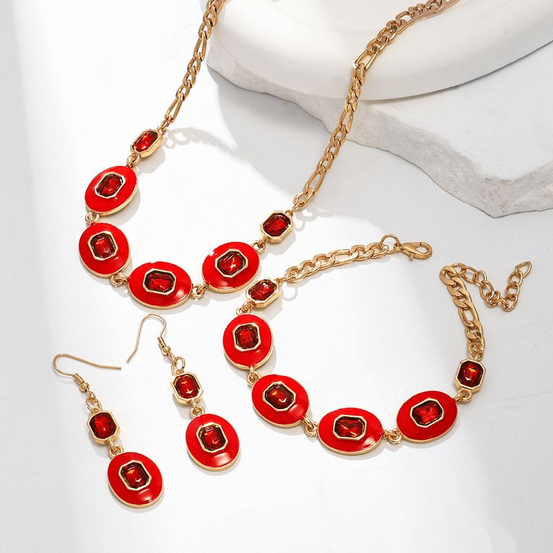 Ensemble de bijoux tendance en métal polygonal texturé pour femme, boucles d'oreilles, collier et bracelet_voghion.com