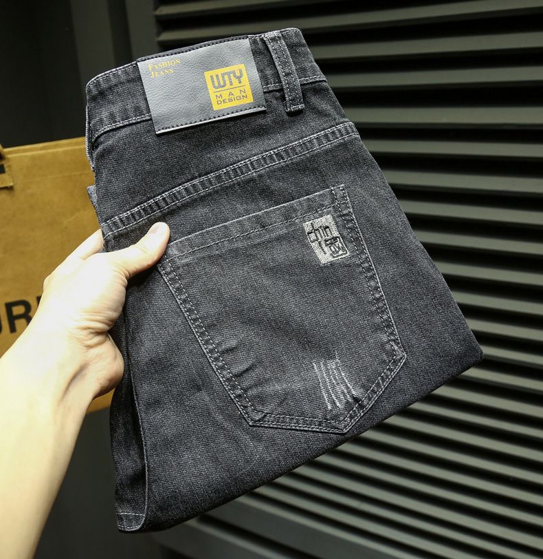 2023 herbst Neue Stickerei Mode Für Männer Slim Jeans Stretch Komfortable Klassische Stil Kleine Füße Denim Hose Männlichen_voghion.com