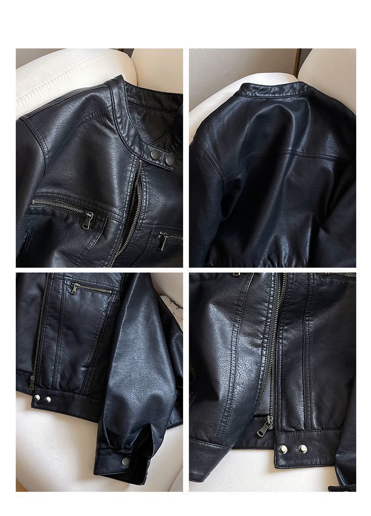 Cappotto corto in pelle PU da motociclista in stile americano per donna, primavera autunno 2025, nuovo design di piccole dimensioni, giacca con collo alto_voghion.com