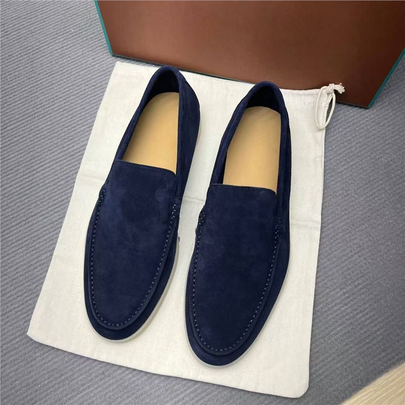 LP Slip-On-Loafer aus echtem Leder 2025 Neue lässige niedrige Absätze aus Rindsleder Dunkelblaue Schuhe_voghion.com