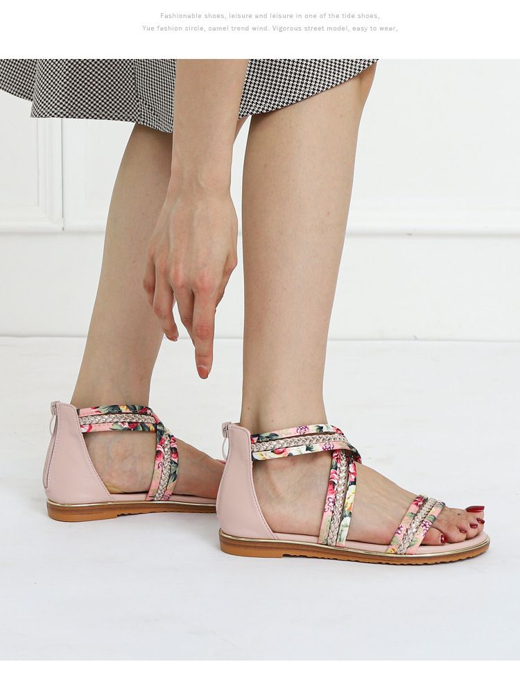 Sandales plates à bout ouvert pour femmes, style féerique, avec bride florale et antidérapantes_voghion.com