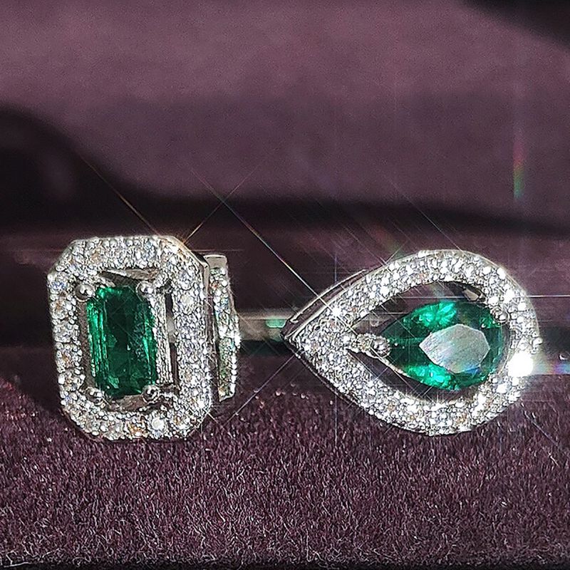 Adjustable Fashion Hot Selling New Multi-color Square Long Zircon Earring Ring Opening R5098_voghion.com