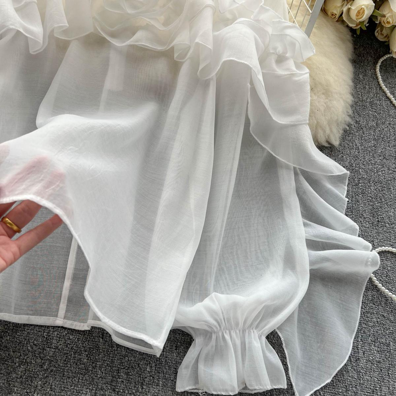 Women's Clothing Designed irregular ruffled mesh shirt for women in spring and autumn pullover pleated niche slim and chic top trendy_voghion.com