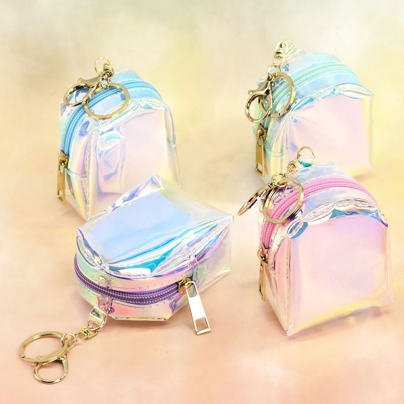 Mini bolsa de moedas colorida transparente a laser, mochila pequena e fofa de TPU com pingente, bolsa para chaves, faça você mesmo_voghion.com