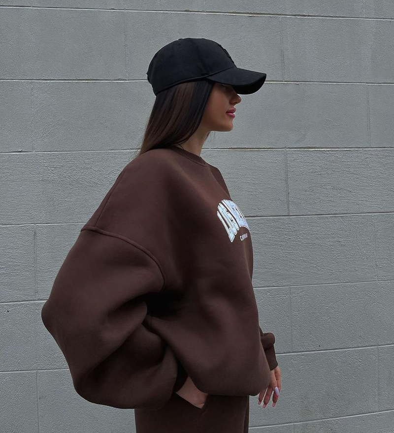 Damenbekleidung Lässiger, modisch bedruckter, verdickter Anzug plus Samt-Sweatshirt mit langen Ärmeln_voghion.com