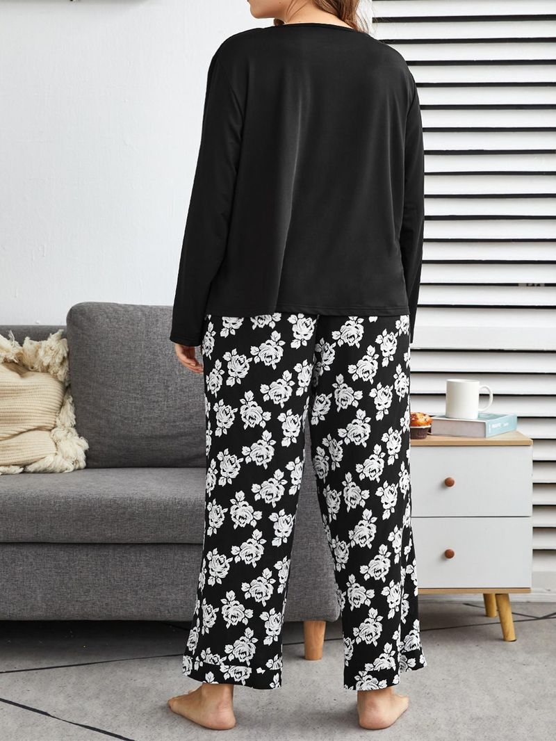 Plus Size Women's Pajamas Autumn Winter 100kg Loose Sleeve Long Pants Homewear Two-Piece Set_voghion.com
