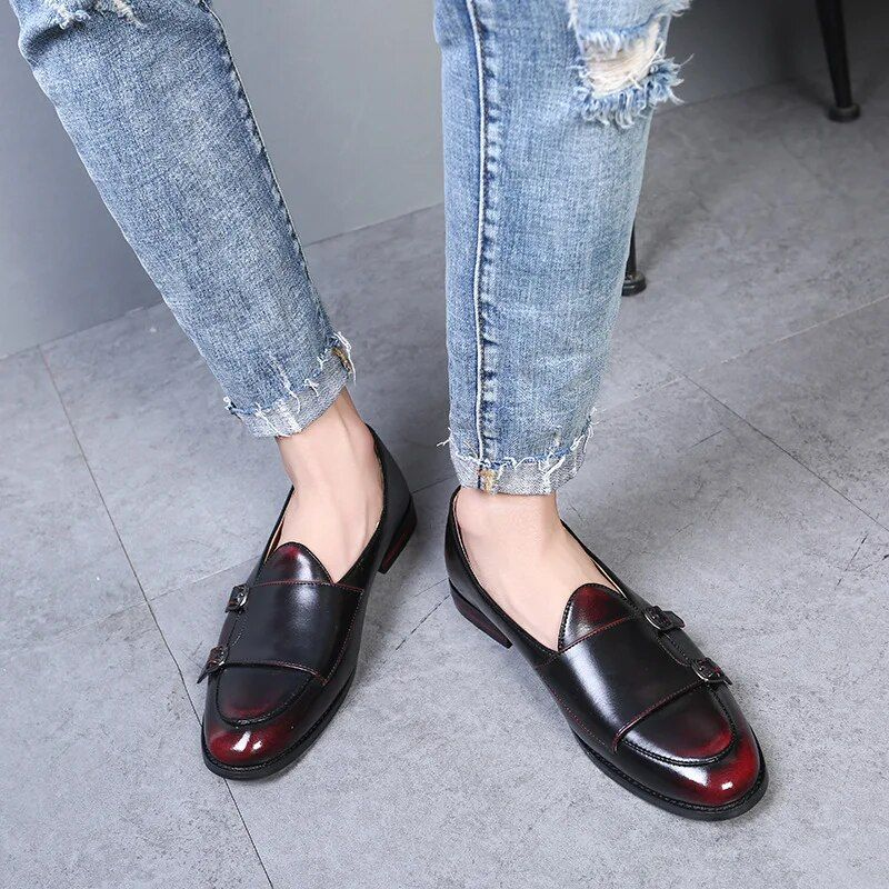 Herren Retro Patina Freizeit Lederschuhe Trendy Schnalle Party Hochzeit Schuh Herren Driving Flats Herren Mokassins Loafers EU_voghion.com