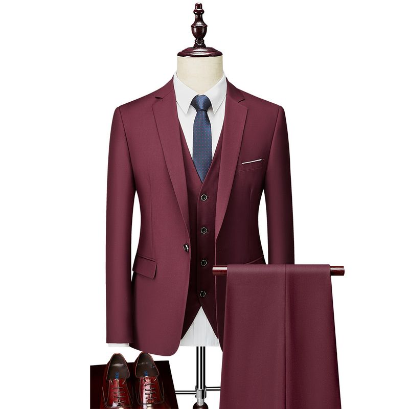CT Men's Business Casual Set For Wedding Groom One Button Tuxedo Three-Piece Suit_voghion.com