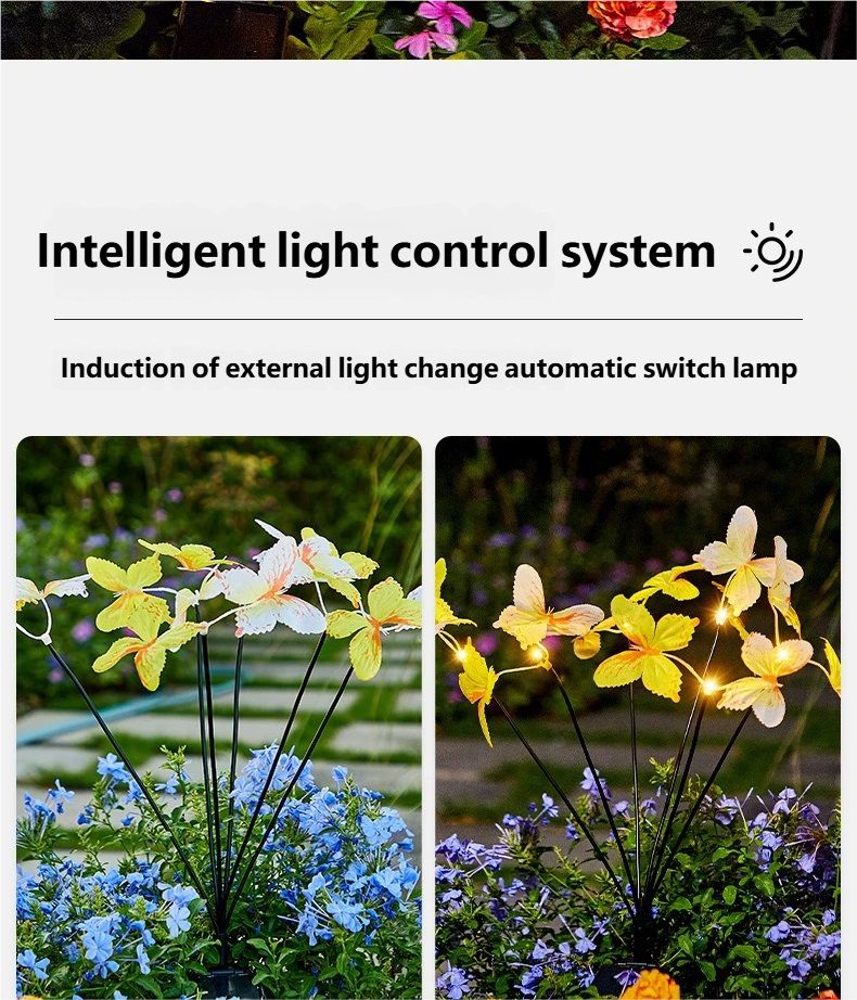 Luce solare a forma di farfalla, con spina da pavimento, simulazione di fiori, luce a farfalla, luce LED per esterni, impermeabile, da giardino e prato_voghion.com