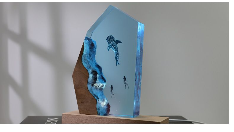 Piccola decorazione in resina per oceano, luce notturna per sub, lampada in legno per esplorazione delle profondità marine, regalo di Natale_voghion.com
