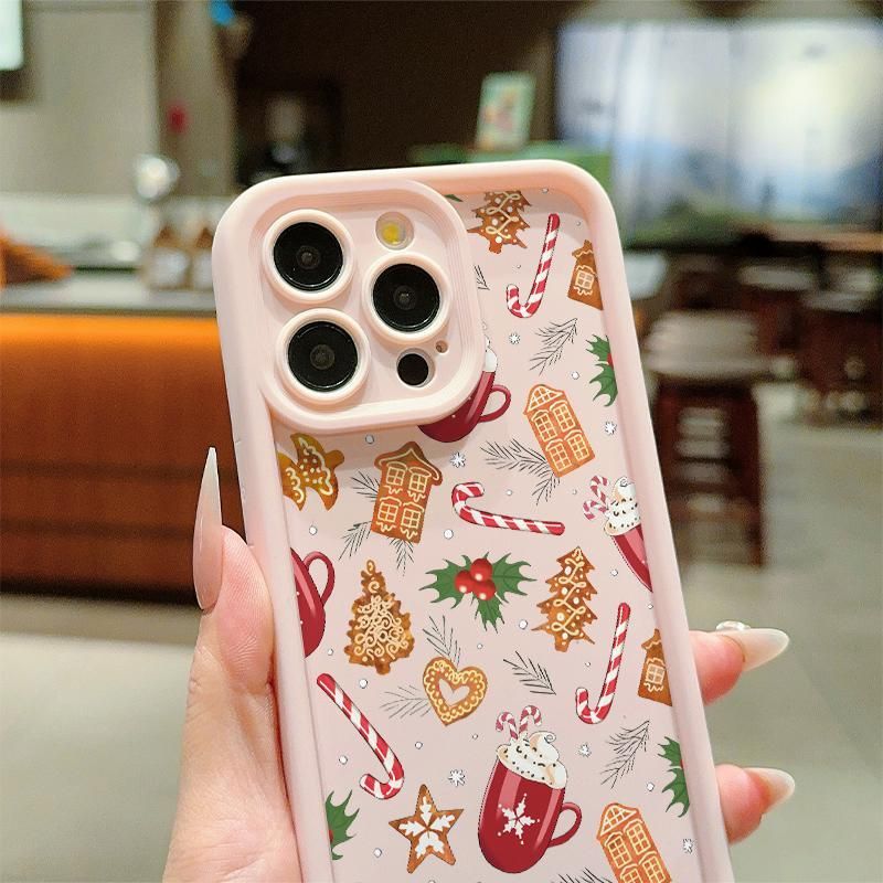 Cute Christmas Themed Pattern Phone Case Anti-drop Decorative Phone Protector Cover Phone Accessories Compatible With IPhone 11 12 13 14 15 16 Pro Max_voghion.com