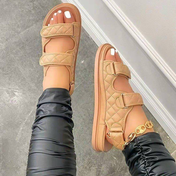 Women's Shoes Large Size Thick Soled Velcro Sandals For WomenSmall Fragrance Style Platform Bottom One Line Beach Sandals For Women_voghion.com