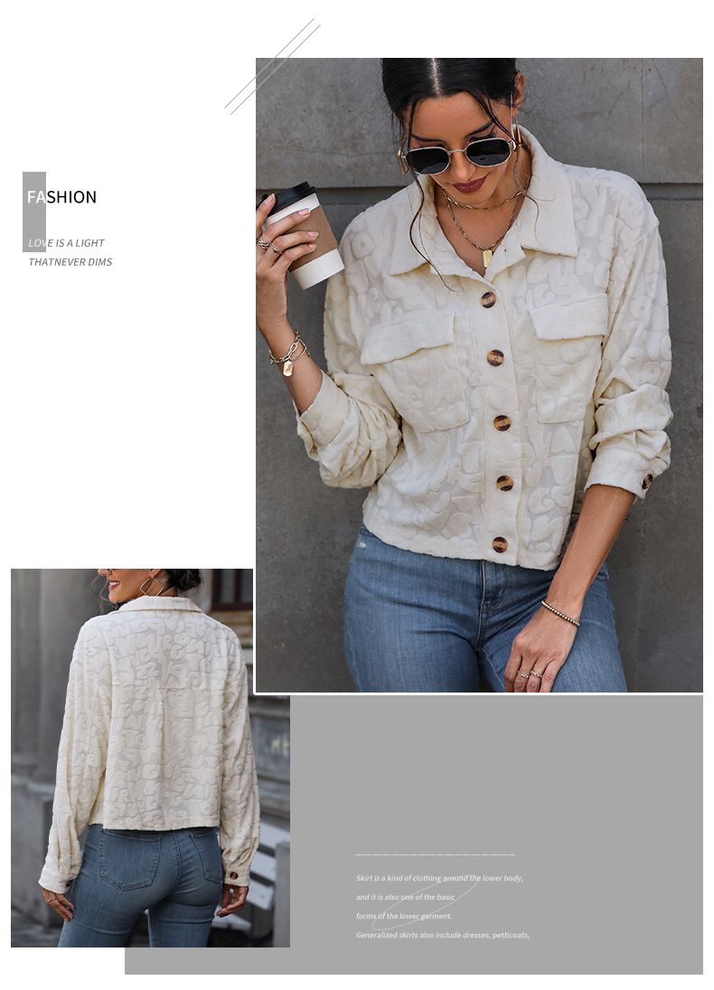 Women's Clothing autumn and winter shirt cardigan lapel button texture jacquard jacket_voghion.com