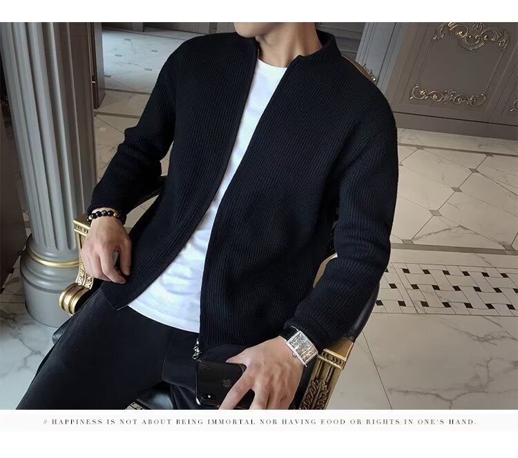 Men’s Double-Zip Knit Cardigan – Slim Fit Casual Sweater Jacket (M-3XL, 4 Colors, Breathable Polyester Blend, Wrinkle-Resistant, Korean Style)_voghion.com