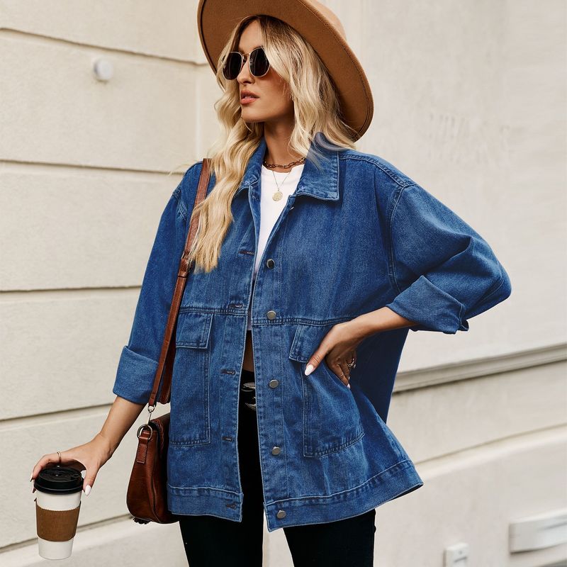 villsäiteg schlank retro klassesch locker Denim Casual Jacket Top fir Fraen_voghion.com