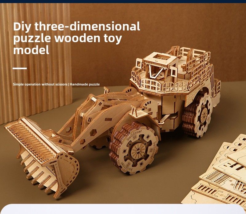 3D dreidimensionales Gabelstapler-Puzzle aus Holz, handgefertigtes Spielzeug, DIY 3D dreidimensionales Holzpuzzle, kreatives Spielzeug, Modellornament_voghion.com