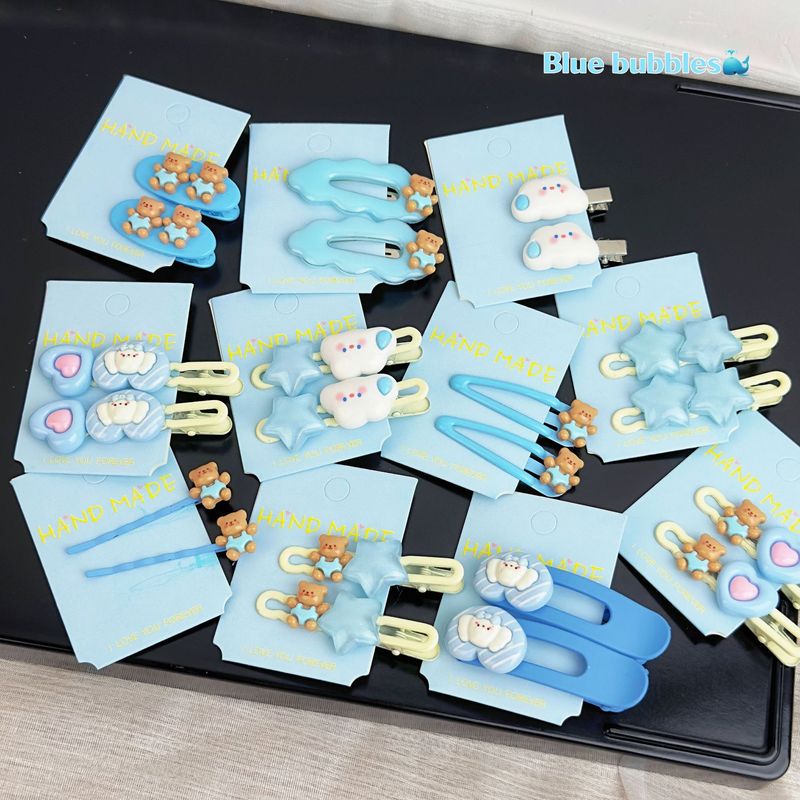 Blaue Haarnadel mit Bärenmotiv, süßes Mädchen, Wolkenschleife, BB-Clip, seitlicher Clip, Pony, Entenschnabelclip, Haar-Accessoires_voghion.com