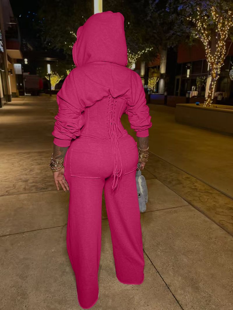 Women's Clothing Stylish Belted Waist Pantsuit Set With Boning Detail - Casual & Chic Two-Piece Outfit (Black, Rose Pink, Pink, Gray, Khaki, S-XXL)_voghion.com