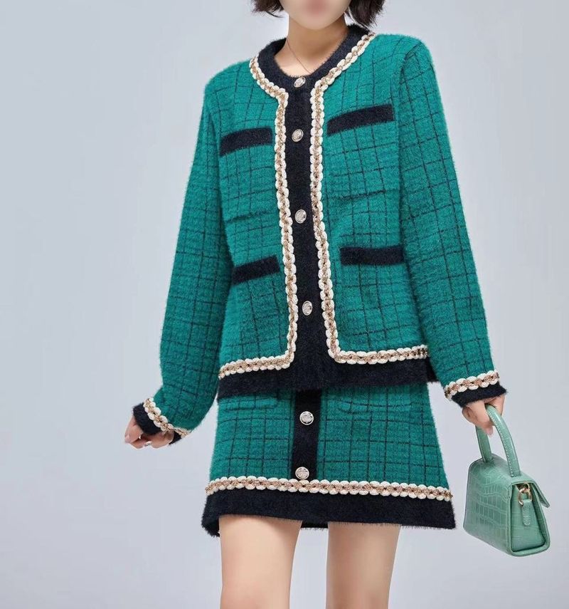 Women's Clothing new high end tweed jacket high waist skirt two piece suit_voghion.com