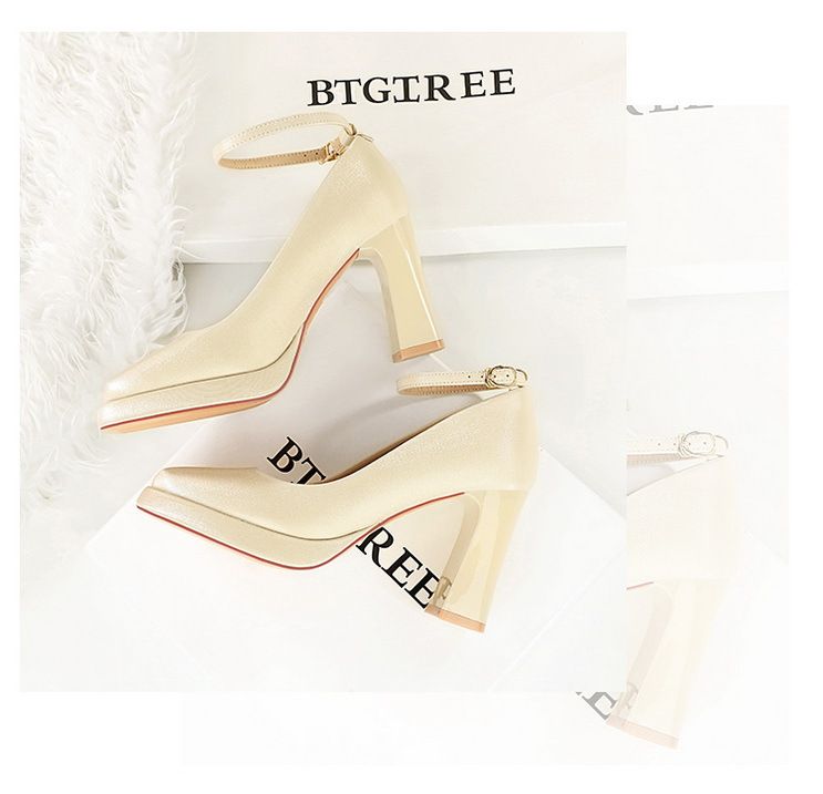 9982-K105 Style Banquet Wedding Coarse Super High Heels Waterproof Platform Silk Strap Single Shoes_voghion.com