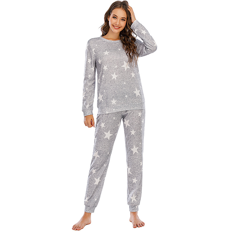 Pyjama étoile à cinq branches pour femmes, vêtements décontractés à manches longues pour dames, vêtements de maison, nouvelle collection_voghion.com