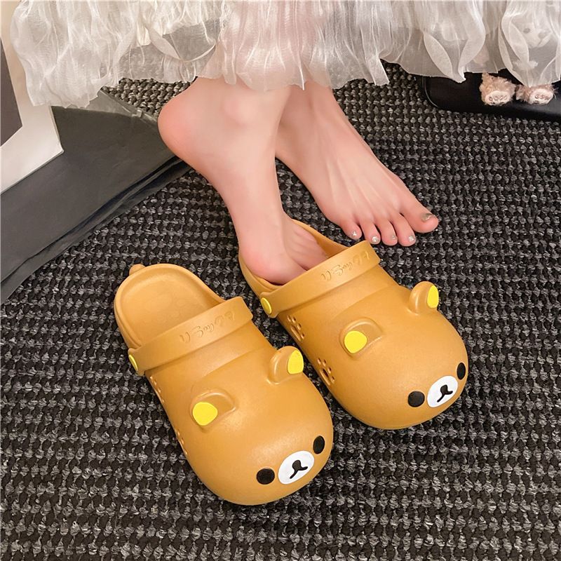 2025 Internet Celebrity Cute Rilakkuma Clog Shoes Versatile Outdoor Soft Sole Big Head Bear Sandals For_voghion.com