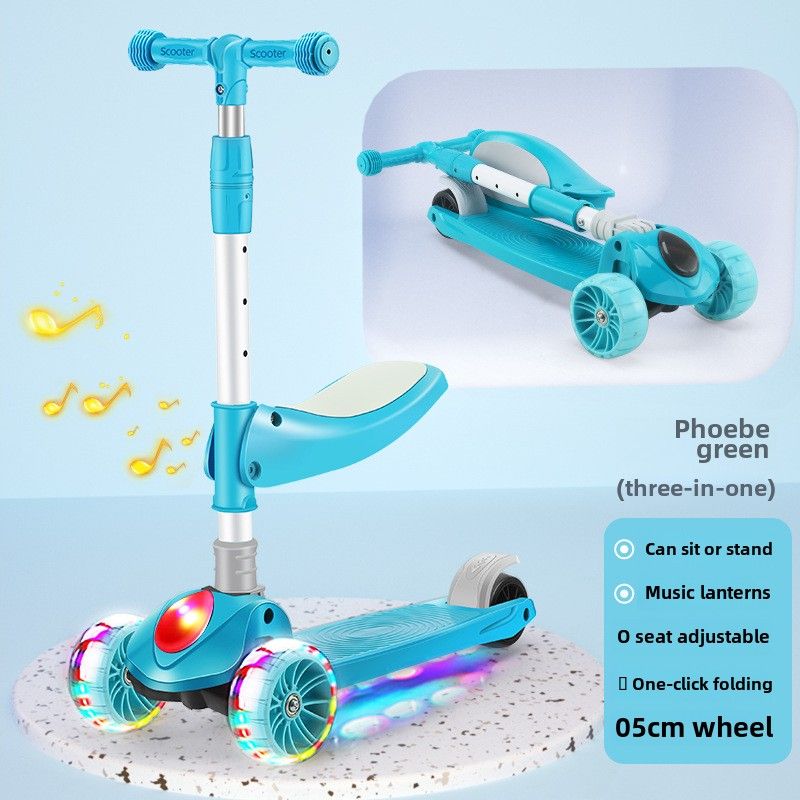 Scooter infantil dobrável de quatro rodas para crianças de 2 anos, 3 anos, 6 a 8 anos, 10 anos, scooter de uma peça_voghion.com