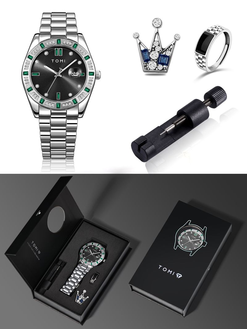 New Waterproof Calendar Non-Mechanical Brooch Gift Box Set Watch Men_voghion.com
