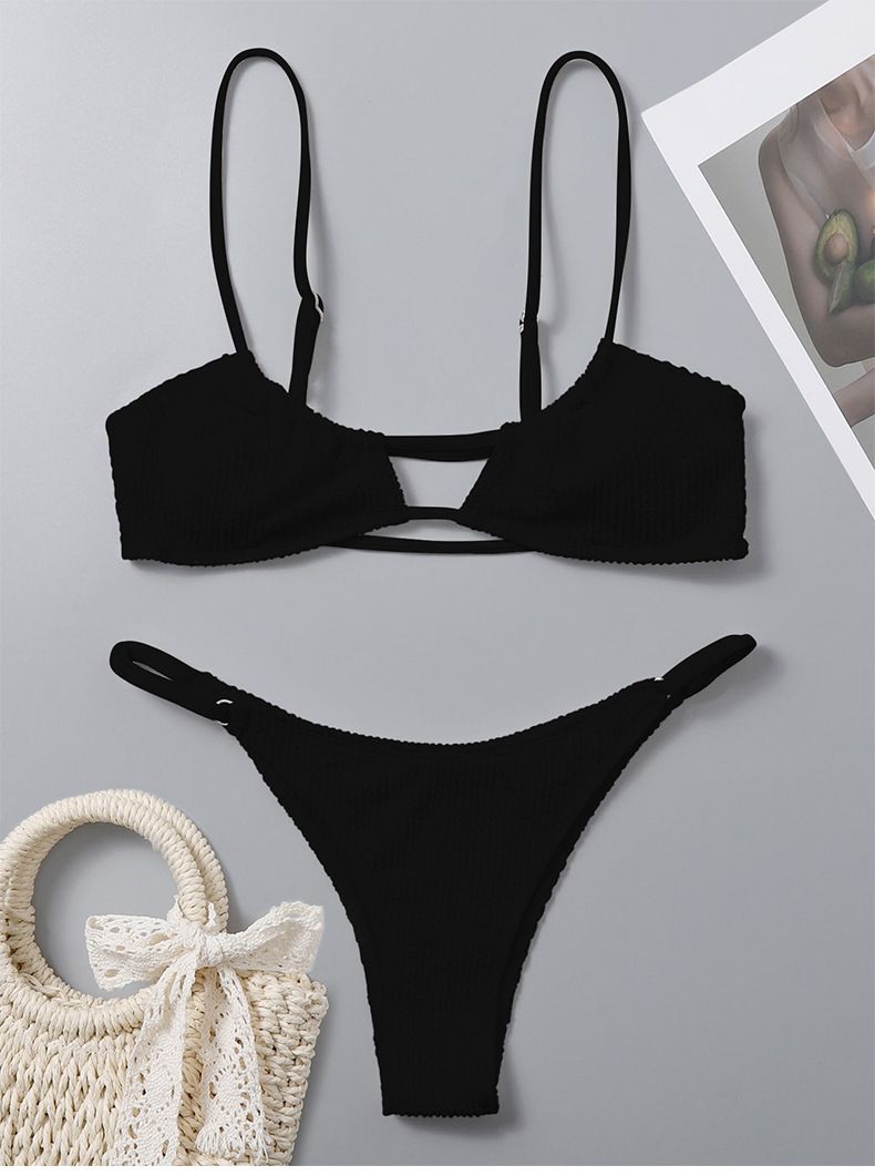 Naisten vaatteet Naisten kaksiosainen uimapuku yksiväriset henkselit Sexy string bikini-uimapuku_voghion.com