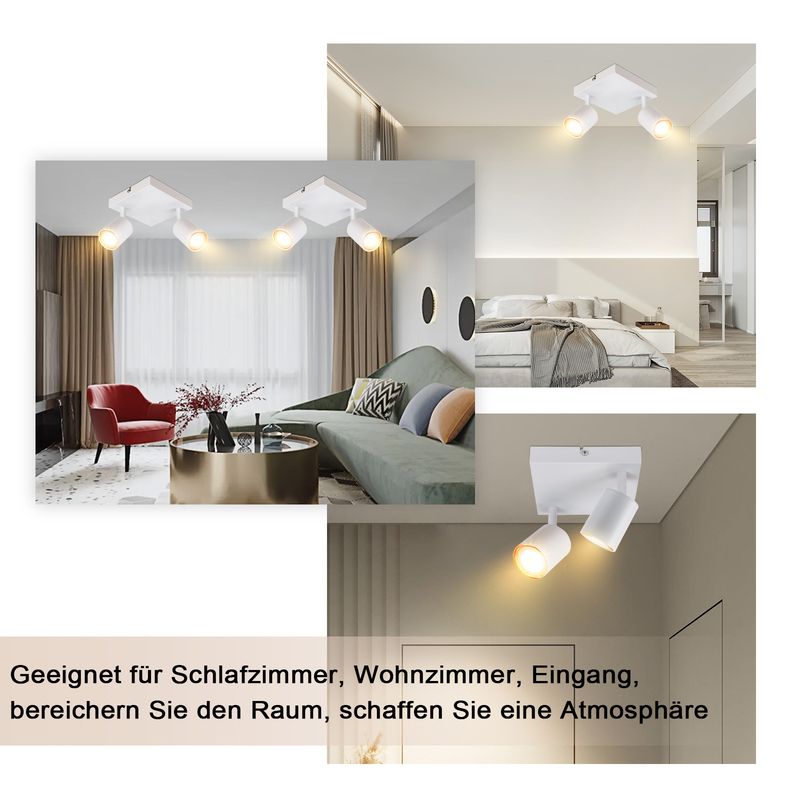 Glitzerlife Deckenleuchte 2 Flammig Deckenstrahler Weiß - Deckenlampe Eckig Deckenspots GU10 Modern Flurlampe 330° Schwenkbar Wandstrahler Aus Metall Für Küche_voghion.com