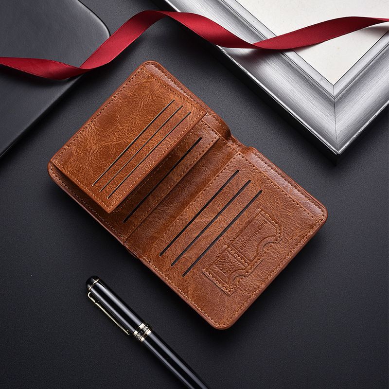 Kurze Herrenbrieftasche aus Leder Crazy Horse Leder mit mehreren Kartenpositionen und großer Kapazität, Diebstahlschutzbürstenbrieftasche für Herren_voghion.com