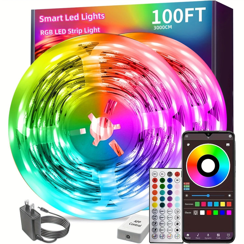 Juego de tiras de luces LED de 24 V, autoadhesivas, 3535 RGB, con música y Bluetooth, 44 teclas_voghion.com
