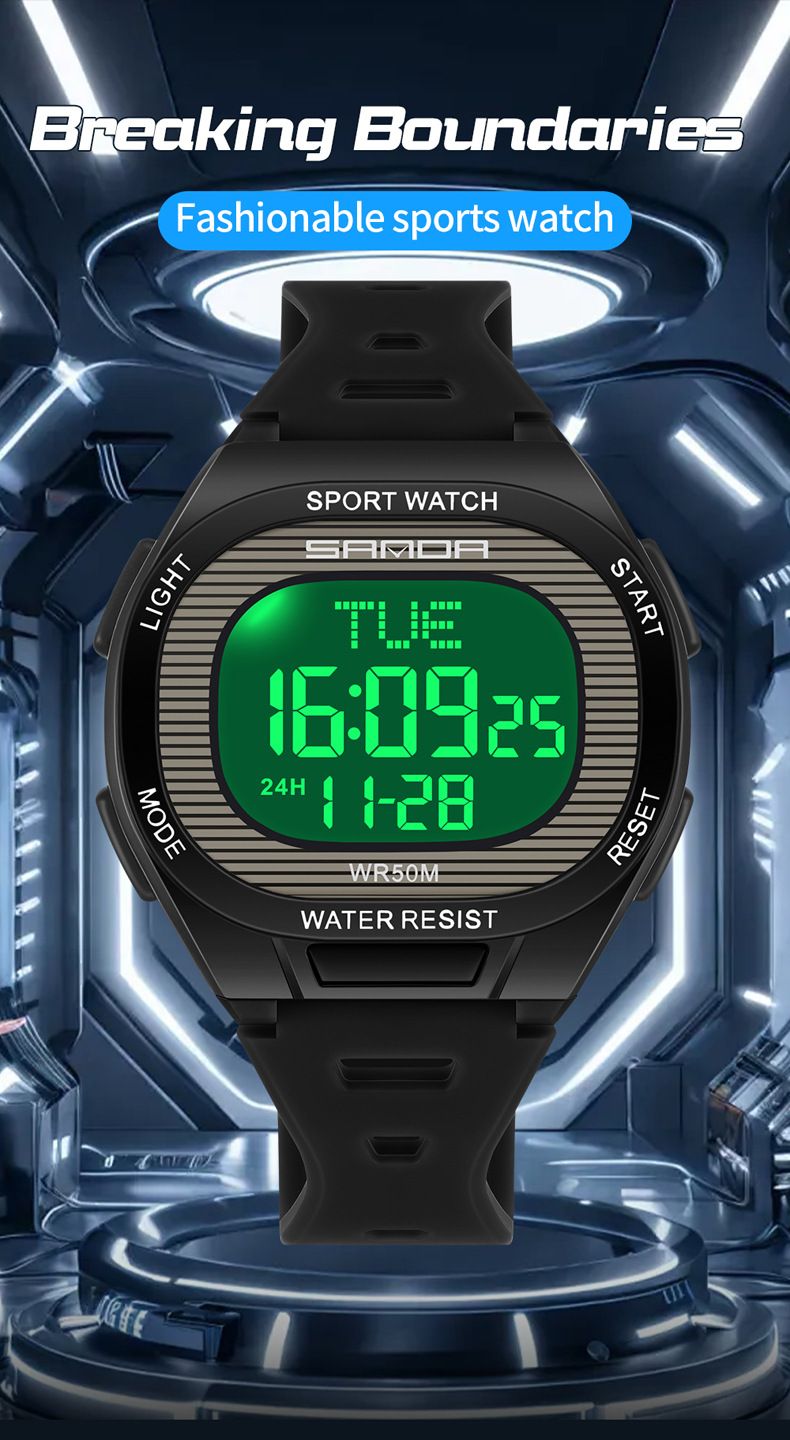 Digital Sports Watch With Alarm, Countdown, Snooze, Waterproof, Night Light For Students - Square Design, 50m Water Resistance_voghion.com