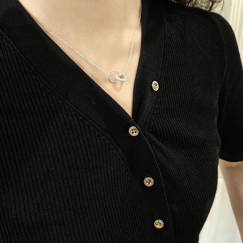 Anello in argento sterling S925 con zirconi, collana d'amore, design di nicchia alla moda, luce, lusso, alto senso_voghion.com