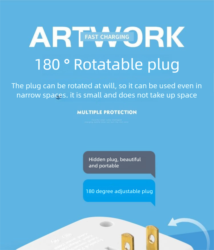 Adaptateur pliable miniature multi-usage en cuivre pur conforme aux normes nationales, 2 trous vers 2 broches, prise pliable à deux trous (1 à 3 rangées)._voghion.com