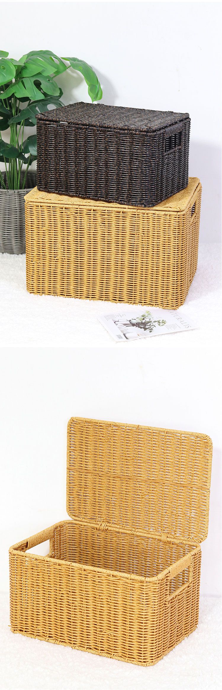 Woven Storage Basket With Lid - Multi-Use Organizer For Clothes, Bedroom & Outdoor (Rattan-Look, Breathable & Stylish)_voghion.com